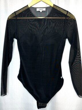 Popilush Blk Bodysuit Sweetheart Neck, Size: Small Sheer Elevated Basic Coquette